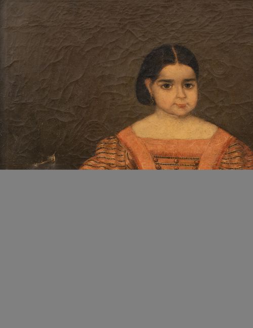 ESCUELA AMERICANA, SIGLO XIXRetrato de niña con guitarra