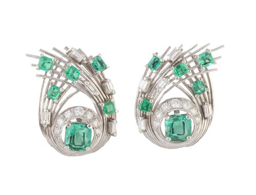 Pendientes de esmeraldas, diamantes talla esmeralda y brill