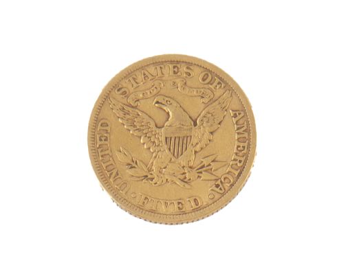 Moneda 5 dólares USA en oro 1893. Cabeza Liberty y águila