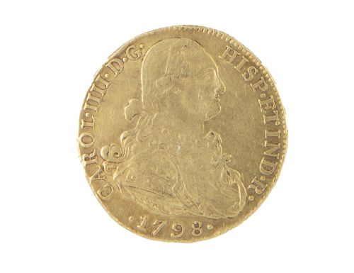 Moneda de 8 escudos de Carlos IV en oro, 1798. NR. JJ