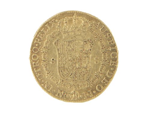 Moneda de 8 escudos de Carlos IV en oro, 1798. NR. JJ