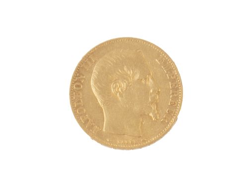 Moneda de 20 francos Napoleón III en oro. 1854