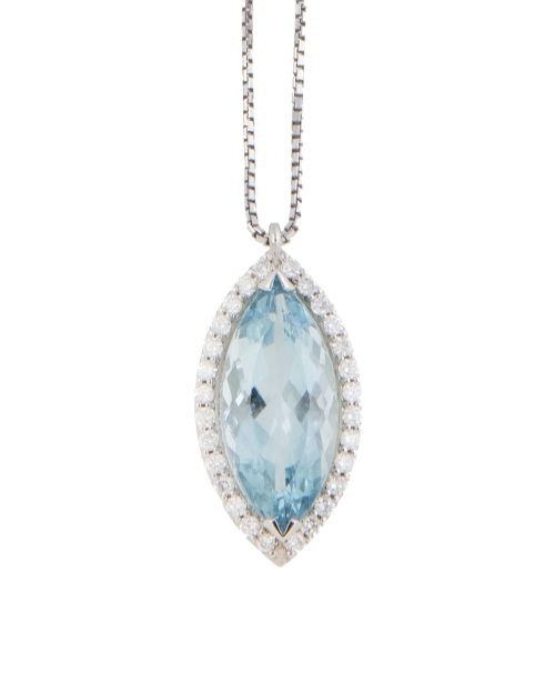 Colgante con aguamarina talla marquise de 6,26 ct orlada de