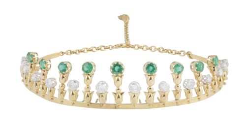 Diadema de brillantes y esmeralda de tamaño creciente hacia