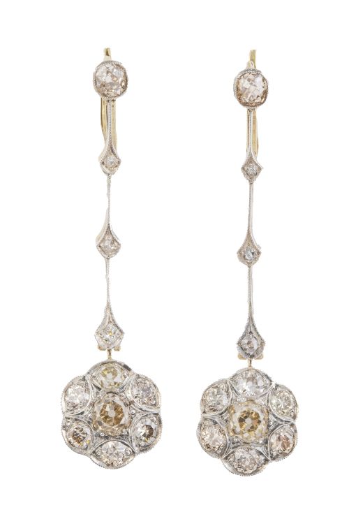 Pendientes largos de brillantes de talla antigua c. 1920, c