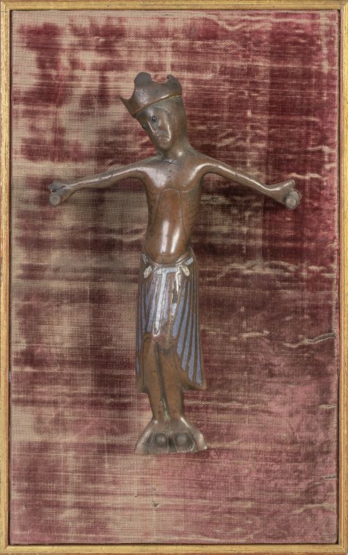 Cristo románico de broce con esmaltes.Limoges, S. XII y X