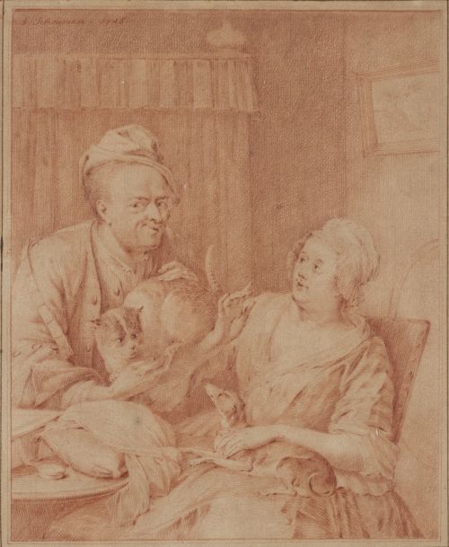 AERT SCHOUMAN (Países Bajos, 1710-1792)Pareja en un inter