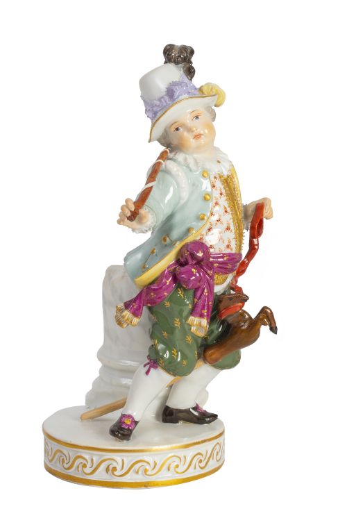 Niño galante de porcelana esmaltada. Con marcas.Meissen (