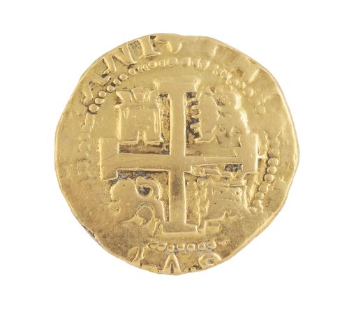 Moneda macuquina de 8 escudos Felipe V en oro 