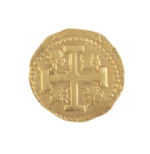 Moneda macuquina de 8 escudos. Felipe V en oro 