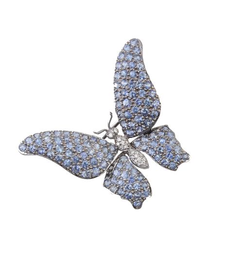 Broche mariposa con alas cuajadas de zafiros azules y cuerp