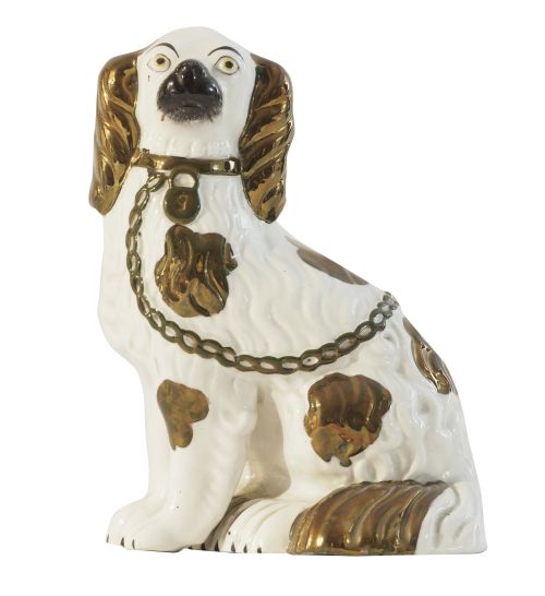 Spaniel.Figura de loza esmaltada.Staffordshire, Inglate