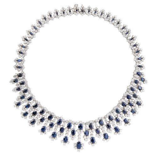 Elegante collar de zafiros de talla oval y brillantes alter