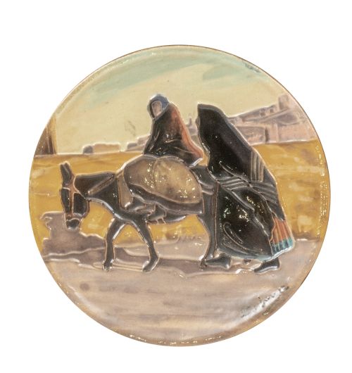 Daniel Zuloaga (1852-1921)."Dos mujeres con burro".Plat