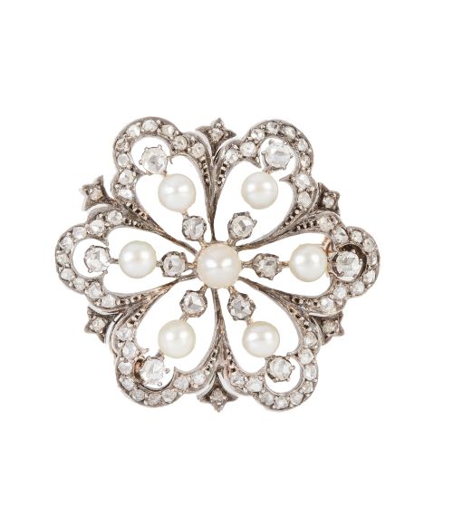 Broche-colgante de ff. S. XIX con diseño de flor de diamant