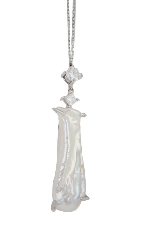 Pendentif perla barroca colgante de diamante talla princesa