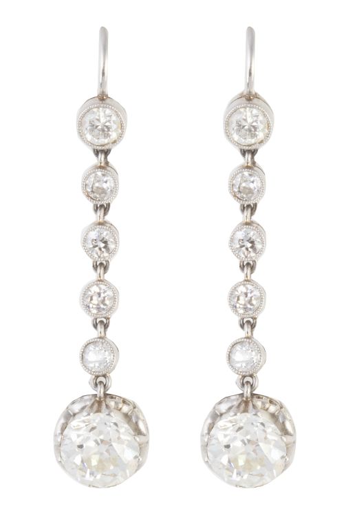 Pendientes largos Art Deco de brillantes, con brillantes de