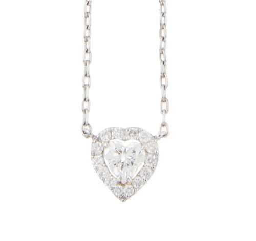 Pendentif de diamante talla corazón orlado de brillantes